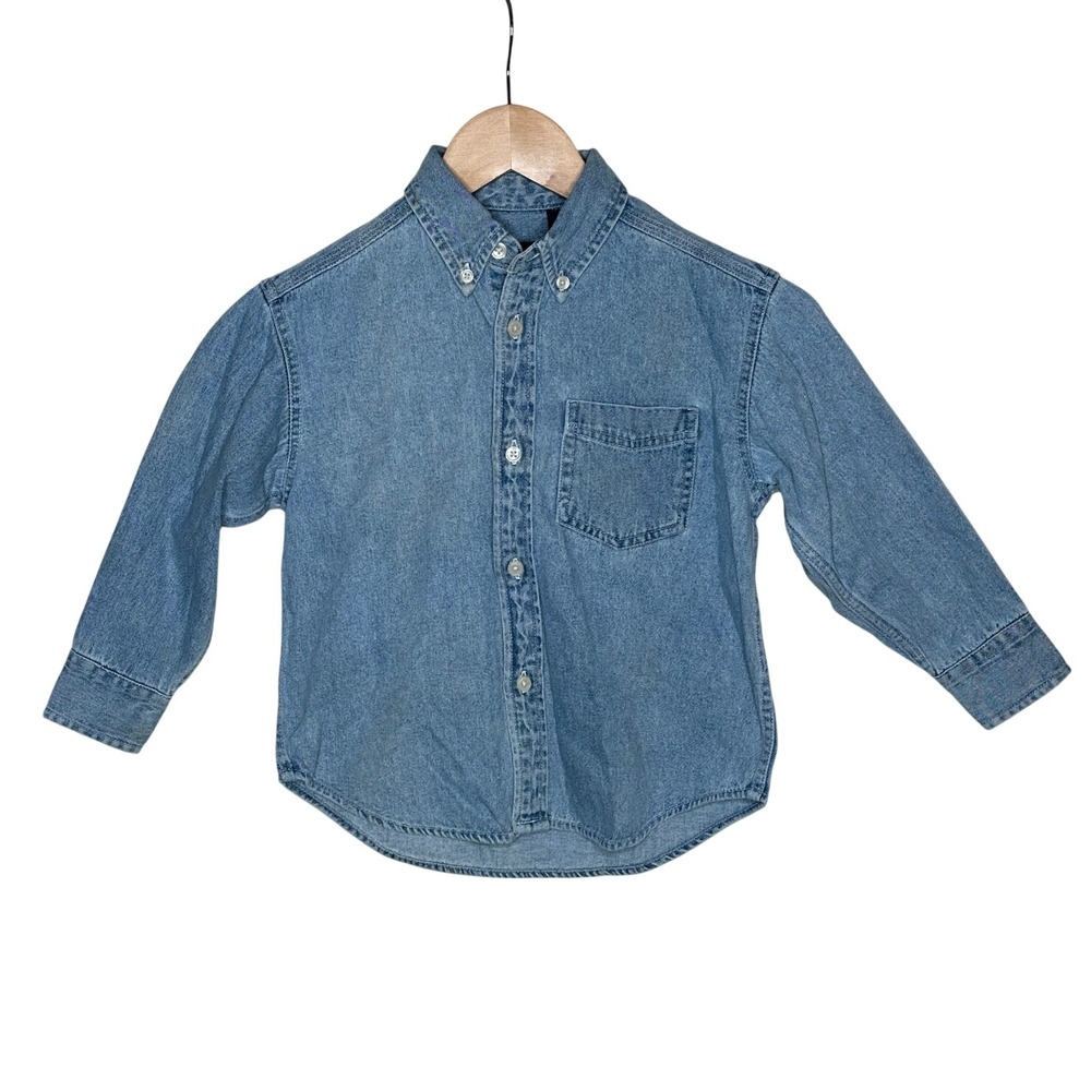 GAP Kid's Long Sleeve Button Down Chambray Shirt size XS Light Blue Denim